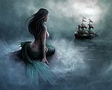 Mermaid and pirate ship by Unknown Artist